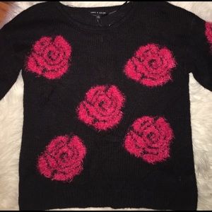 Black sweater with pink Roses